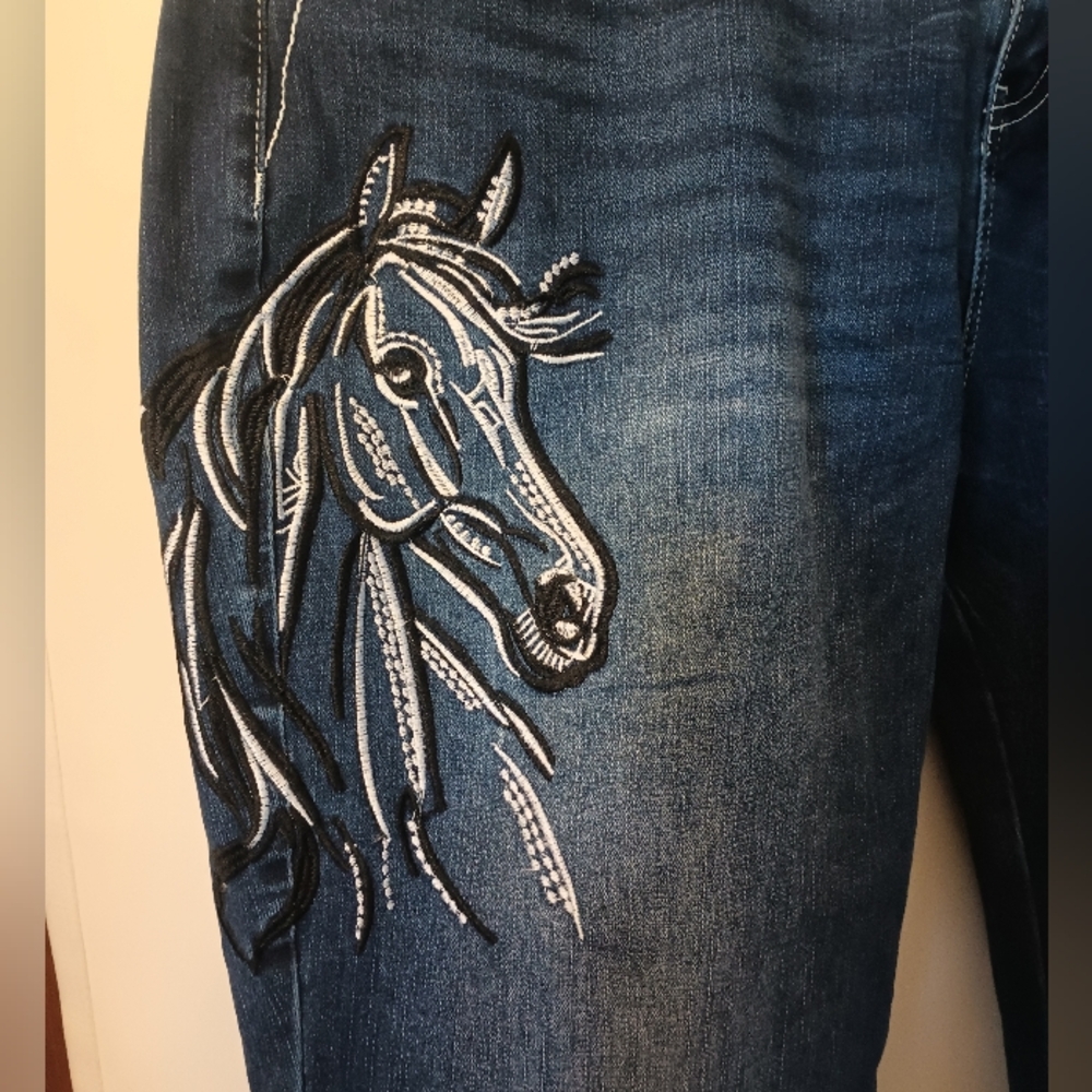 Flamingals Horse Embroidered Flare Jeans Womens 4XL Western Equestrian Indie NWT - Picture 3 of 12